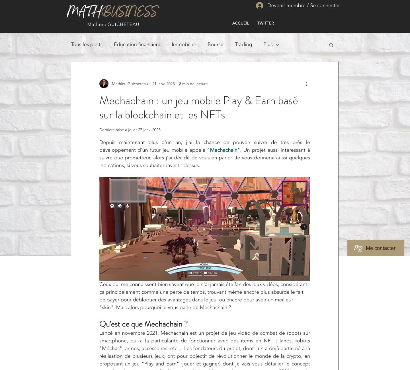 Article du blog MathBusiness présentant Mechachain, janvier 2023