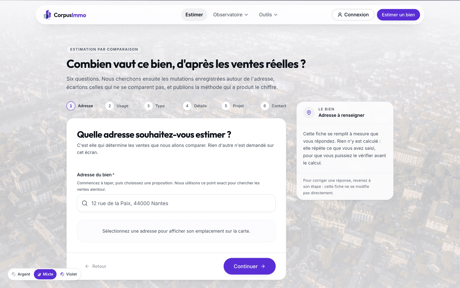 Estimation CorpusImmo par comparaison, première étape : l'adresse du bien.