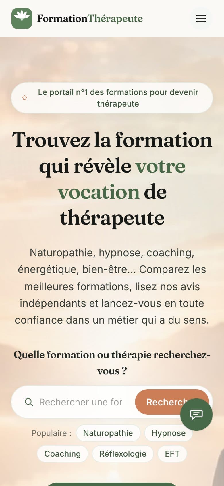 Accueil de formationtherapeute.fr sur mobile