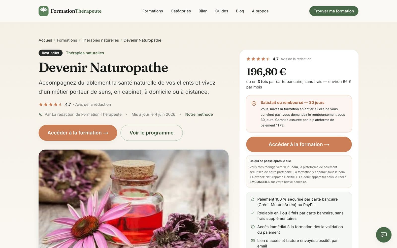 Fiche formation Devenir Naturopathe sur formationtherapeute.fr