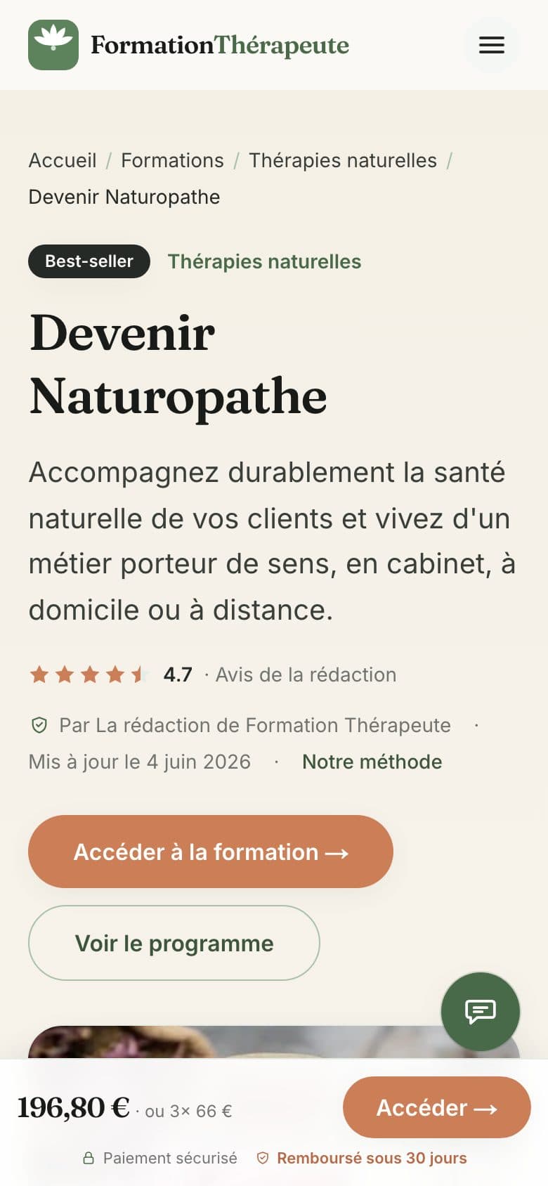 Fiche formation Devenir Naturopathe sur mobile