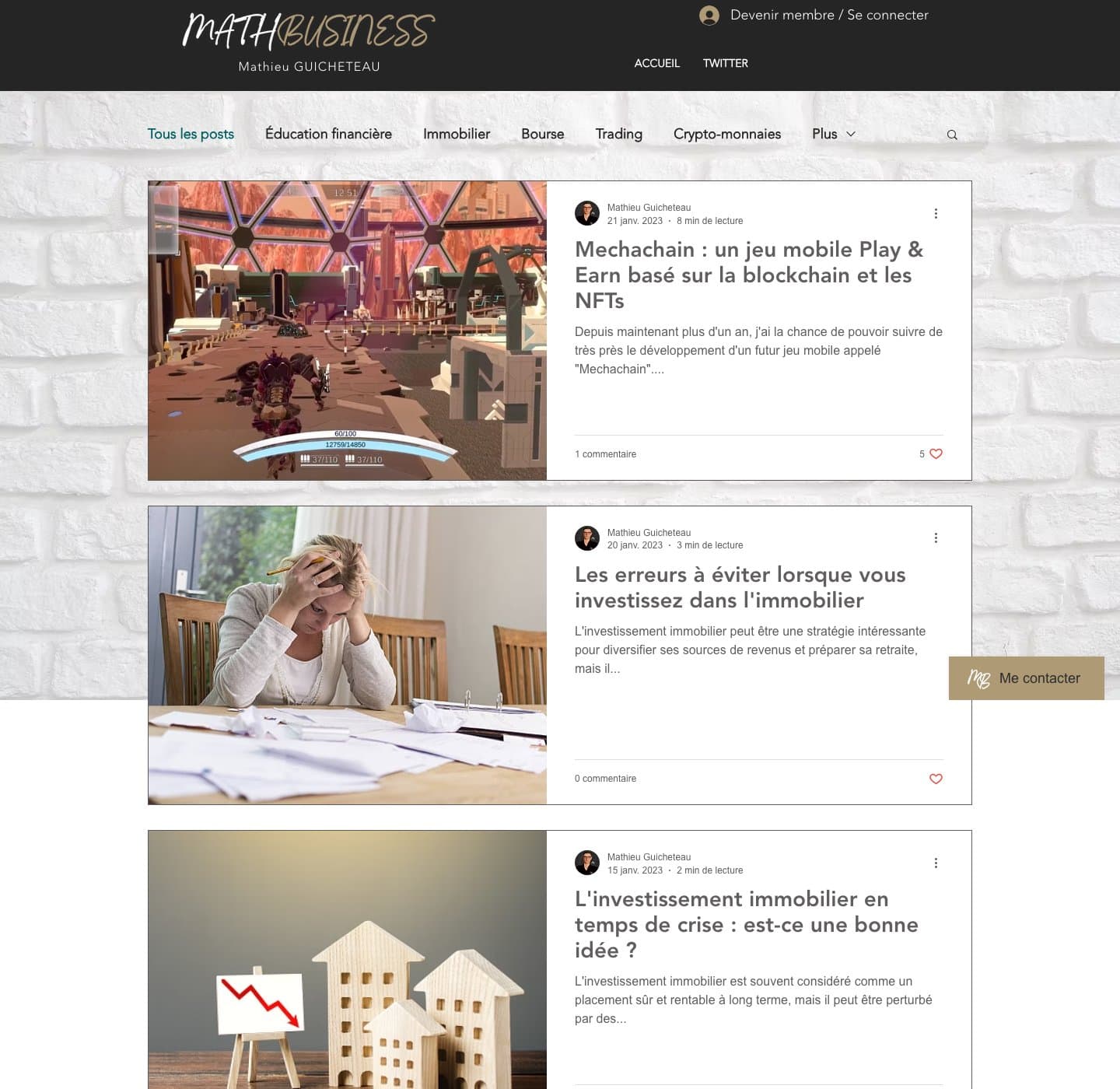 Page blog de mathbusiness.fr avec les articles sur l'immobilier, la bourse, le trading et les crypto-monnaies