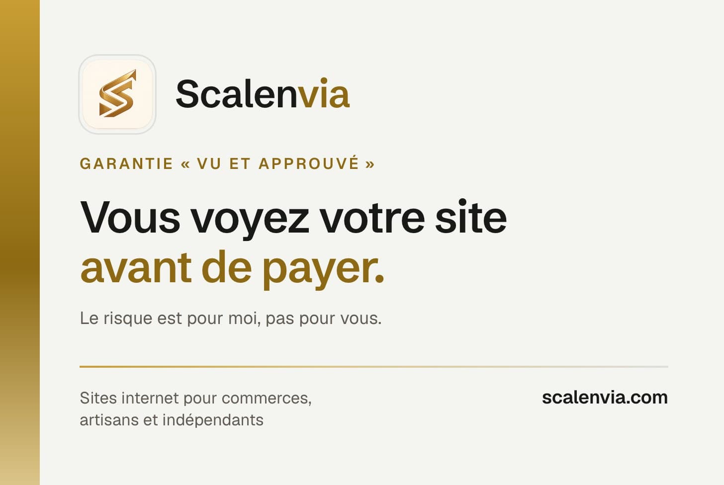 Recto de la carte de visite Scalenvia : vous voyez votre site avant de payer