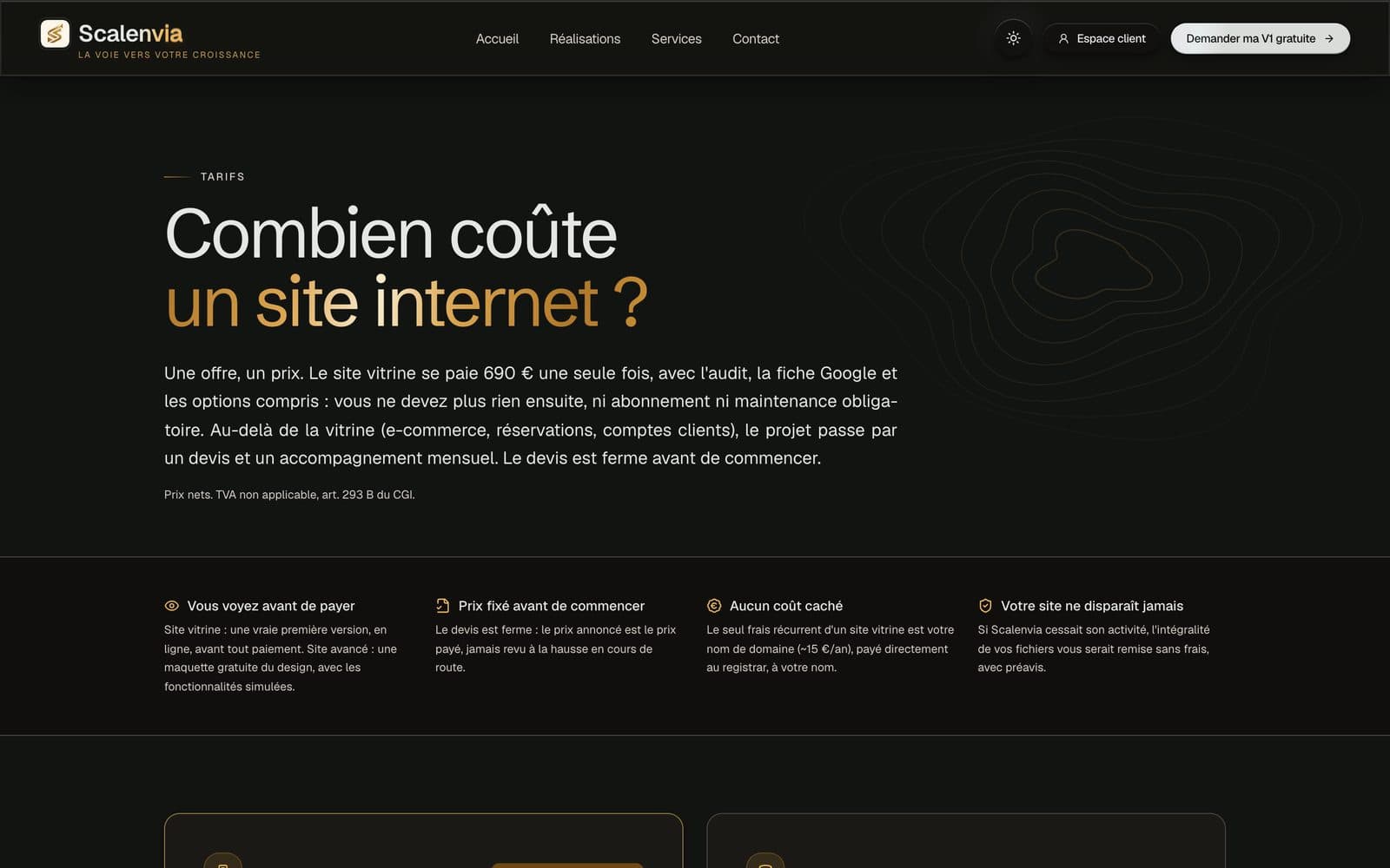 Page Tarifs de Scalenvia : combien coûte un site internet